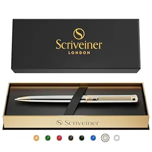 Scriveiner London Luxury Ballpoint Pen Silver Chrome with Gold Finish