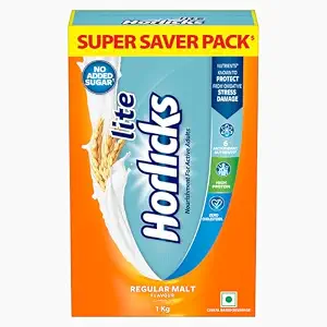 Horlicks Lite 1kg Health Drink Powder | High Protein | No Added Sugar | 24 Vital Nutrients | Malt Flavour