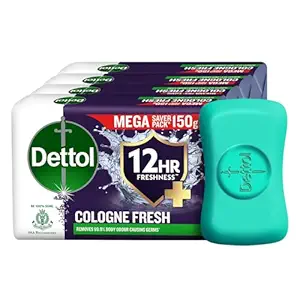 Dettol Cologne Fresh Bathing Soap Bar 150g (Pack of 4) | 12Hr Freshness | Removes 99.9% Body Odour Causing Germs | Total 600g