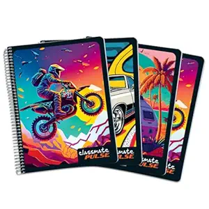 Classmate Pulse Single Subject Spiral Notebook Pack of 4 | Unruled | 200 Pages Each | A4 Size (24 x 18 cm) | Soft Cover | Assorted Attractive Designs