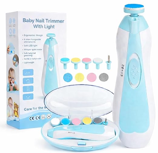 Toy Imagine Electric Baby Nail Trimmer with LED Light | Baby Nail Cutter & Gentle Nail Filer for Newborns (0–6 Months+) | 6 Interchangeable Filing Heads | Adjustable Speed | Quiet Baby Grooming Kit | Multi Colour