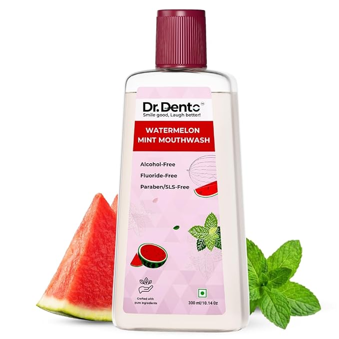 Dr.Dento Watermelon Mint Mouthwash 300ml | Alcohol-Free Mouthwash with Hyaluronic Acid & Vitamin C | Fresh Breath | Reduces Plaque & Bad Breath | For Men, Women & Kids