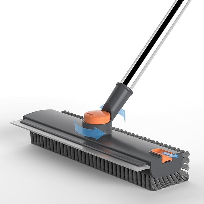 3 in 1 Bathroom Cleaning Brush with Wiper | 52 Inch Long Handle 360° Rotating Floor Scrubber Brush