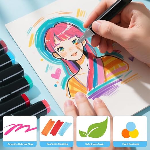 Artist drawing anime illustration using KLIFFOO dual tip art markers