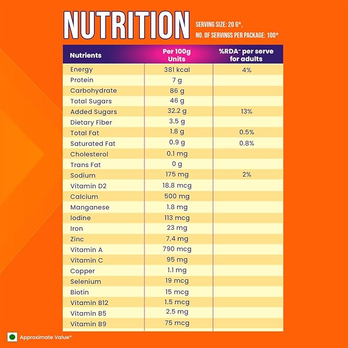 Bournvita 2kg nutrition information