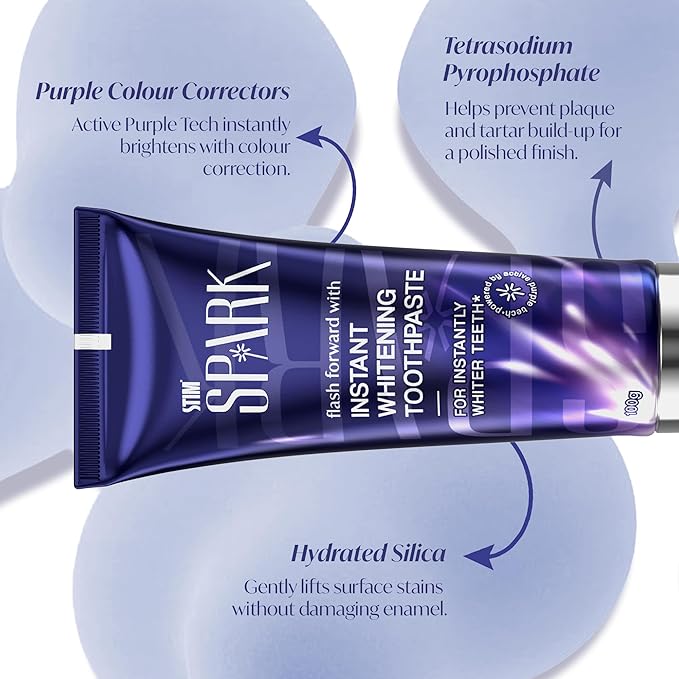 STIM Spark toothpaste purple colour corrector formula