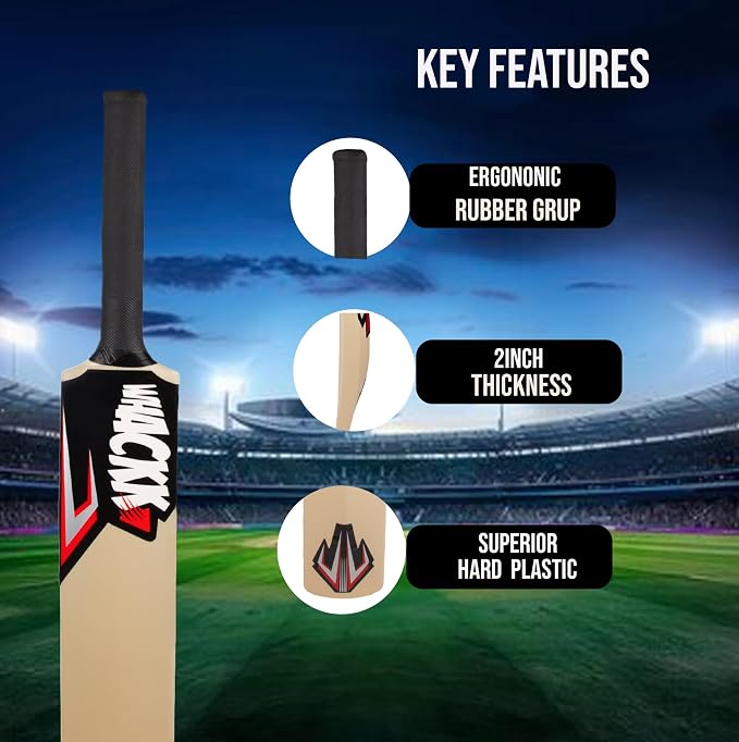 WHACKK cricket bat ergonomic rubber grip and virgin plastic